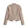 Blazer curto abotoado estilo europeu e americano da marca Z, moda feminina, popular no AliExpress, cor cáqui ZA