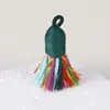 Pingente de Borla Pequena de Fio de Algodão Enrolado à Mão Estilo Xizang, Material para Pulseira DIY Feito à Mão, Ornamento de Borla Curta com Tampa Rosqueada