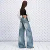 Jeans juveniles naranjas # Lavados y desgastados con textura vintage de pierna ancha para mujer, corte holgado, adelgazantes, modernos, versátiles, pantalones de largo completo