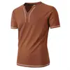 2025 Amazon Wish Aliexpress Novo Cardigã Colorido de Algodão com Decote V Pequeno Camisa Henley Casual Masculina de Manga Curta