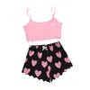 Conjunto de Pijama de Top Camisola y Shorts con Estampado de Corazones Estilo Europeo y Americano 2025 Estilo Puro Deseo