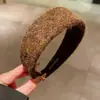 Diadema Ovalada Coreana Etiqueta Dorada Felpa de Lana Femenina Retro Otoño e Invierno Alta Presión Craneal Diadema para el Cabello Accesorios para el Cabello Tocado