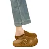 Sandálias femininas de camurça estilo Birkenstock com sola grossa para aumentar a altura, chinelos fechados de encaixe para o verão, novos