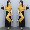 Conjunto de Calça Wide Leg para Mulheres 2026 Verão Novo Estilo Elegante Estilo Deusa Laço Elegante Redutor de Idade Moda Conjunto de Duas Peças para Mulheres