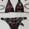 Conjunto de Biquíni Estilo Gótico Y2K com Estampa de Cruz para Mulheres, Maiô de Coração com Águia Cravejado de Diamantes, Estilo Punk Dark