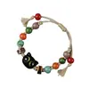 Pulseira de Corda Trançada Cerâmica com Tema de Gato para Mulheres, Joia Estilo Étnico, Pulseira de Resina de Alto Valor Nicho de Luxo Leve Atacado