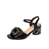 Sandalias para Mujer para Madres, Tacón Grueso, Cómodas para los Pies, Verano 2026, Hebilla Cuadrada con Pedrería, Talón Abierto, Correa Única, Zapatos Cómodos de Tacón Medio para Mujer