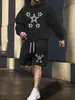 Traje Clásico de Estampado de Cruz Más Vendido Transfronterizo, Conjunto Versátil y Elegante de Sudadera y Shorts