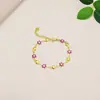 Moda Flor Nova Gotejamento de Óleo Pulseira de Ouro 18K Temperamento Simples Versátil Margarida Misturada Joia de Aço Titânio