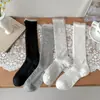 Calcetines de Malla Calada de Seda para Mujer Primavera y Verano, Calcetines Delgados de Encaje, Calcetines Blancos de Media Pierna Holgados, Estilo Japonés