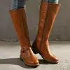 Botas altas de comercio exterior botas de moda cremallera lateral tacón grueso botas de mujer talla grande WSIH hebilla Amazon botas de jinete en stock 43