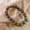 Pulsera Auténtica de Madera Qinan Verde Ágata Malaquita Cristal Fantasma Rojo del Sur Cuentas de Oración Budista Joyería de Madera Vintage de Nicho