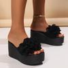 Pantuflas de Plataforma Cuña con Punta Abierta, Talla Grande, Chanclas de Playa con Flor Roja, Plataforma Impermeable que Aumenta la Altura, Pantuflas de Cuña para Mujer en Stock