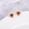 Pendientes con Forma de Corazón, Pendientes de Plata S925 con Perla de Lujo Ligero, Pendientes Rojos de Circonita Estilo Año Nuevo para Mujer, Súper Brillantes y Elegantes