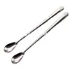 Cuchara de Acero Inoxidable, Cuchara para Helado de Mango Largo, Cuchara Larga para Remover Postres y Té con Leche, Cuchara Ovalada para Hielo con Puntos de Perla, Acero Inoxidable