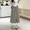 Verano 2025 Nuevo Estilo Brocado Poliéster Arrugado Yamamoto Ropa de Trabajo Pantalones Culotte Mujer Cintura Alta Ajustados Casual Estilo Perezoso Abertura Pantalones de Pierna Ancha