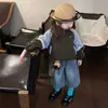 Ropa de Otoño/Invierno para Niñas 2026 Nuevo Estilo Coreano Temática del Bosque Chaqueta Color Block Azul y Marrón para Niñas Atuendo Versátil de Moda para Niñas