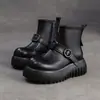 Jiezu 2025 Otoño e Invierno Nuevas Botas Cortas de Primera Capa de Piel de Vaca Estilo Británico Retro con Suela Gruesa Calzado Casual de Moda Versátil para Mujer
