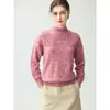 Suéter de cachemira teñido en degradado para mujer, cuello semi alto, jersey grueso de tres hilos, top de hilo floral, camiseta básica de corte holgado