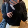 Estilo Coreano Otoño e Invierno Nuevo Cuello en V Tejido Perezoso para Mujer Suave y Ceroso Top de Punto Camisa para Capas Interiores