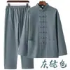 Traje Tang de primavera e outono para homens e jovens, traje masculino de estilo chinês, traje de algodão e linho, traje étnico, traje chinês, conjunto de duas peças