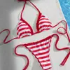 2026 Popular Europeo Rayas Fresco Volantes Halter Corbata Triángulo Copa Sexy Dos Piezas Traje de Baño Mujer