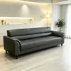 Sofá Moderno Sencillo para Sala de Estar Apartamento Pequeño Recepción Comercial Alquiler Barbería Sofá Recto de Cuero Resistente a Arañazos de Gato Madera