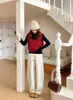 Pantalones de Pierna Estrecha y Ancha Otoño/Invierno 2025 Pantalones Largos de Seda y Lana Color Sólido Pierna Recta Deportivos Suaves Elásticos Pantalones de Chándal para Mujer