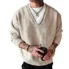 Suéter Casual de Punto para Hombre con Cuello en V Profundo, Estilo Falso Dos Piezas, Nuevo para Otoño/Invierno 2025, Corte Holgado, Estilo Old Money