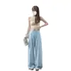 Calça cropped ampla estilo Yamamoto de seda gelada, feminina, estilo fino de verão, novo modelo 2026, cor off-white