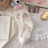 Calcetines de Lana Australiana para Mujer, Calcetines Lindos de Dibujos Animados de Gato de Media Pantorrilla, Engrosados para Invierno, Calcetines Cálidos, Serie Rosa, Calcetines Suaves para Dormir