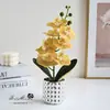 Orquídea Phalaenopsis Artificial com Textura Realista, Ornamento de Planta Verde para Interior de Casa Sala de Estar, Decoração de Flor em Vaso, Flor Artificial