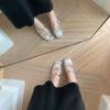 Versión Piel de Oveja ~ Plata de Alta Calidad Cuero Genuino Pantuflas con Aumento de Altura para Mujer Verano Lazo Baotou Fondo Grueso Media Pantuflas Sandalias