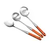 Juego de Espátula y Cuchara para Cocinar de Acero Inoxidable 201 con Mango Largo de Palo de Rosa, Utensilios de Cocina Anti-Escaldaduras, Espátula para Freír, Cuchara para Sopa, Cuchara Ranurada