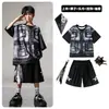 Ropa de Moda Hip-Hop para Niños Traje Negro de Manga Corta con Chaleco Falso para Niños Ropa Genial de Percusión para Actuación de Niñas