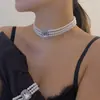 Collar Francés Apilado con Corazón de Perlas y Diamantes Completos, Elegante Collar Multicapa con Perlas de Imitación en Forma de Arroz, Joyería Transfronteriza Europea y Americana para Mujeres