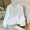 Nueva camisa básica de otoño estilo coreano, dulce, a la moda, versátil, de manga larga, plisada, elegante, para mujer, en color blanco