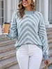 Bestseller transfronterizo: Suéter de punto para mujer de otoño e invierno, cuello medio alto, con patrón de espiga, colores contrastantes, diseño jacquard, corte holgado, hombros caídos, acanalado