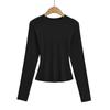 26 Cores Outono Novo Cor Sólida Slim Fit Elástico Camiseta Base Contorna Europeu e Americano Gola Redonda Emagrecimento Roupa Íntima Camiseta de Manga Comprida para Mulheres