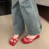 2025 Verano Mujer Exterior Clip para Dedos Noche Sencillo Gamuza Chanclas Correa Delgada Playa Brisa Suave Estilo Francés