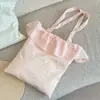 6563 Bolso Tote con Volantes Floral Verde Claro y Rosa, Estilo Coreano Estilo Girly, Bolso de Hombro de Gran Capacidad para el Trabajo y la Clase