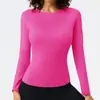 Nueva Ropa de Yoga para Mujer Manga Larga Cuello Redondo Secado Rápido Camiseta Deportiva Alta Elasticidad Ajustada Running Entrenamiento Fitness Top de Manga Larga