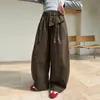 Calça para meninas do ensino fundamental, novo estilo outono 2026, calça de algodão lavado estilo foice para meninas, calça de trabalho de outono para crianças, moderna