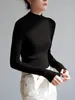 Escote en forma de pera, suéter de punto sin costuras, elegante y versátil para el trabajo, cuello semi-alto, prenda base de punto, top para mujer para capas, estilo otoño
