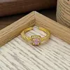 Anel Aberto Vintage Francês de Trevo de Quatro Folhas Escovado Nicho High-End Diamante Zircônia Flor Anel para Dedo Indicador para Mulheres