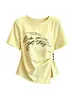 Camiseta de verano elegante para mujer talla grande con cuello redondo, diseño estampado, mangas cortas, entallada en la cintura, efecto adelgazante y abertura irregular