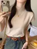 Camiseta de Manga Corta con Cuello Medio para Mujer, Nueva de Primavera y Verano, Ajustada, Suéter de Manga Corta, Camisa de Punto Base con Cuello Medio