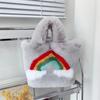 Bolsa Arcoíris Peluda Casual Nueva Otoño e Invierno 2022 Moda Femenina Bolsa Peluda Portátil Bolso Tote de Gran Capacidad