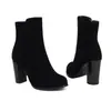 Moda Otoño Invierno Punta Redonda Tacón Alto Tacón Grueso Botines Cortos para Mujer Cremallera Sencillo Sexy Clásico Botas Martin Botines Botas de Nieve