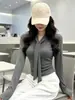 Camiseta de Manga Longa com Design de Nicho para Mulheres, Moda Outono/Inverno, Amarração, Slim Fit, Ombro Correto, Top Camada Interna Quente para Mulheres, Camiseta Base